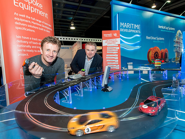 Maritime Developments chief executive Derek Smith with three-time Le Mans winner Allan McNish at the firm's Expo stall