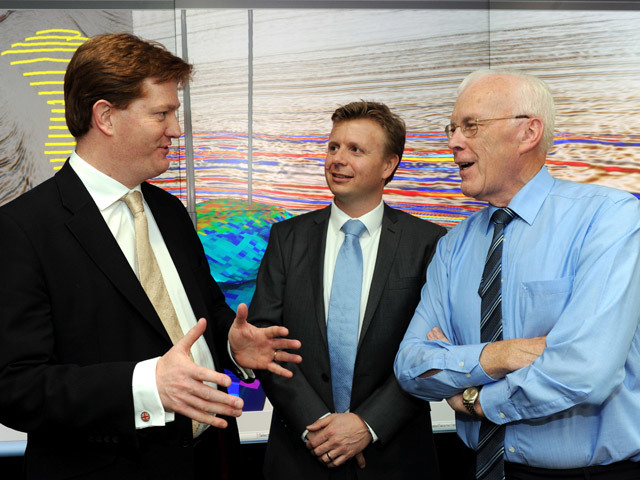 Danny Alexander with Martin Rune Pedersen and Sir Ian Wood at the Maersk annex launch