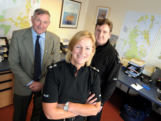 John McAllister, Inspector Fay Tough and Sergeant Rob McRobb at the Energy Unit base