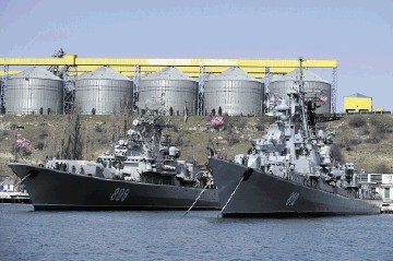 Russian Black Sea fleet ships anchored in one of the bays of Sevastopol, Crimea