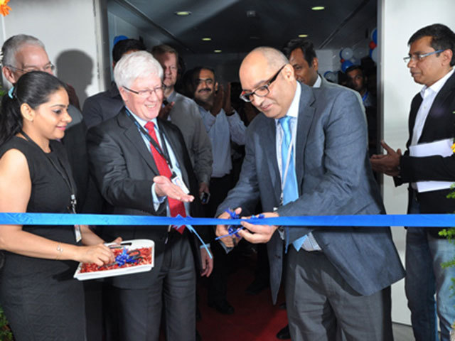 Official opening of Aveva's new Hyderabad office CTO Dave Wheeldon and Navtej Garewal senior VP and country head for India.