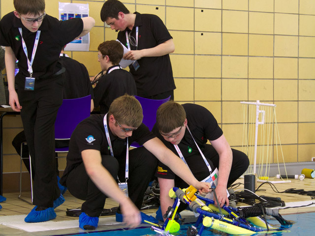 The winning Mintlaw team prepare to put their ROV through its challenges