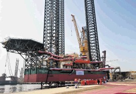 A Le Tourneau Super 116E class jack-up at Lamprell's UAE yard in the Middle East