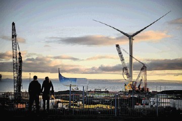 A general view of the world’s largest and most powerful offshore wind turbine at Fife Energy Park in Methil, Scotland
