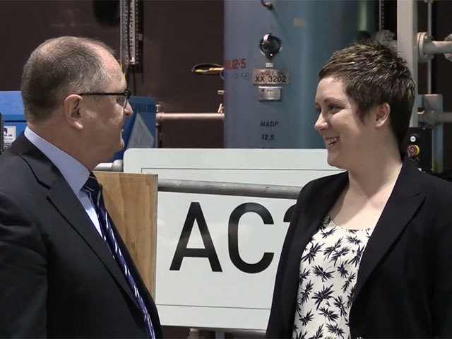 Sinead Watson speaking to Opito's UK managing director, John McDonald