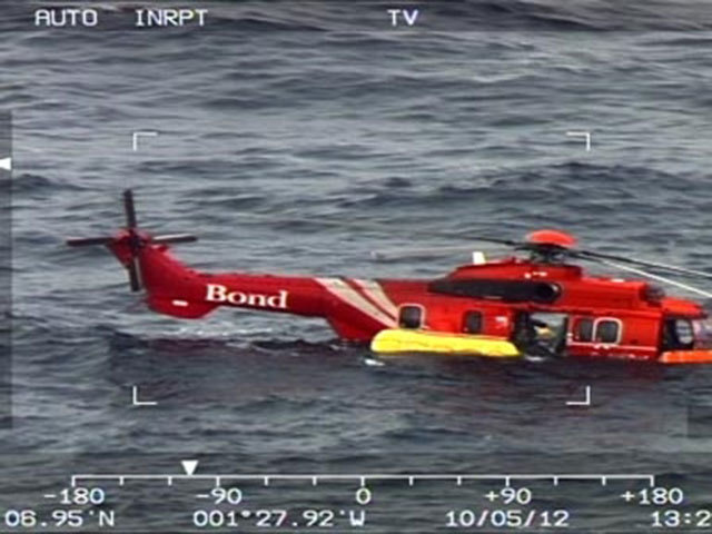 Images of the downed  helicopter which ditched in the North Sea. The incident - about 30 miles east of Aberdeen - involved a Bond EC 225 Super Puma  helicopter.