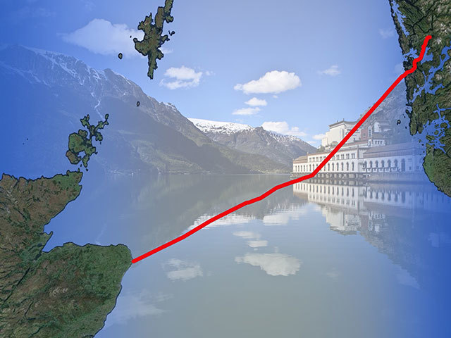 Map showing the pipeline from Peterhead to Samnanger