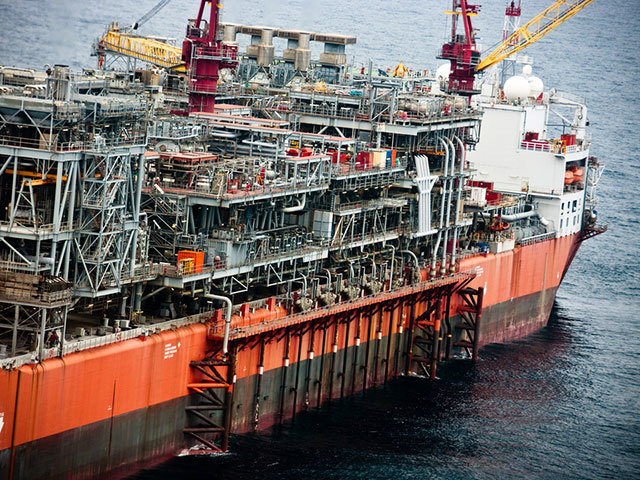 Side view of an FPSO with equipment