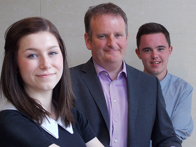 Derek Leith, centre, with Career Academies EY Summer Placement students Georgina Ward and Iain Smith