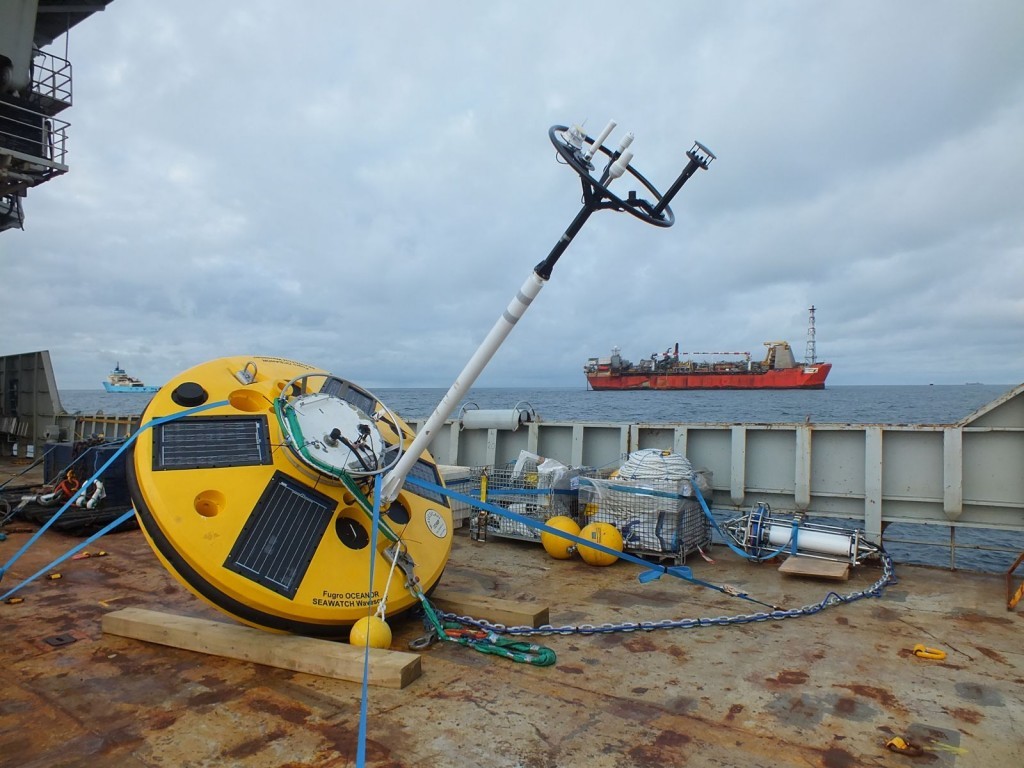 Wavescan buoy ready for deployment on board the Fugro Symphony