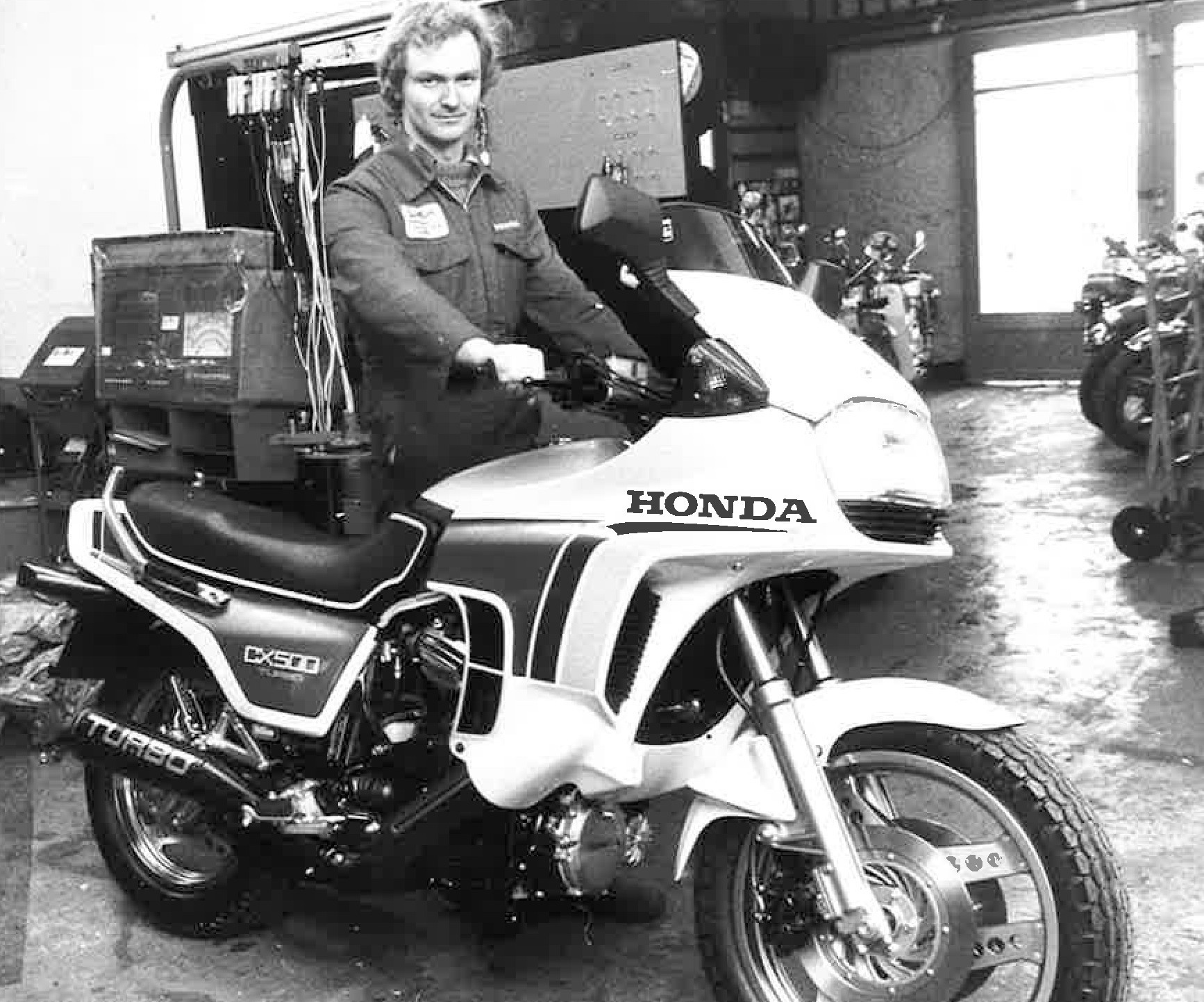 Ian Kirk with a Honda CX 500 Turbo, pictured in 1982