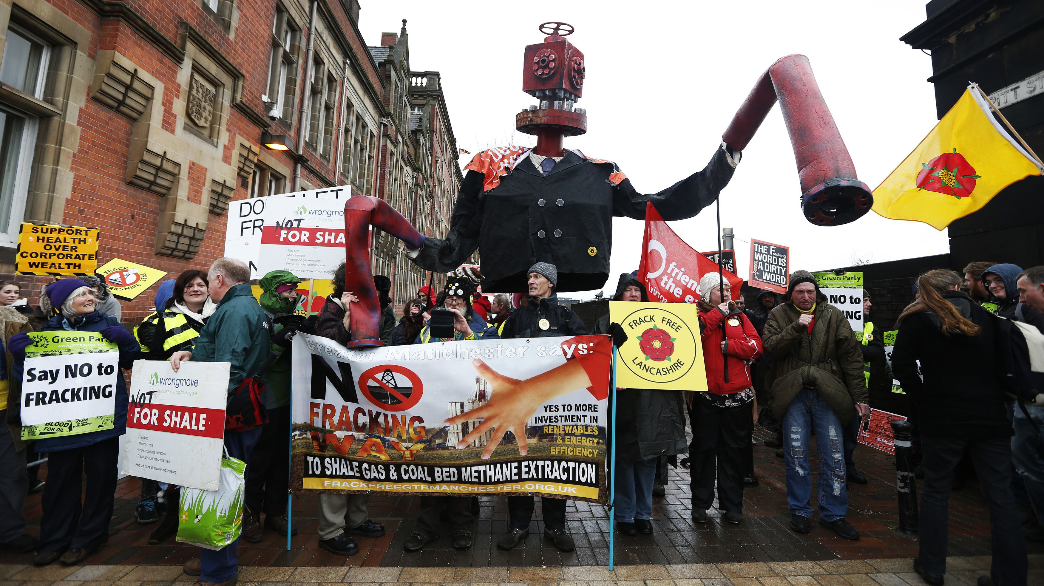 Fracking protesters gather outside Lancashire County Council.