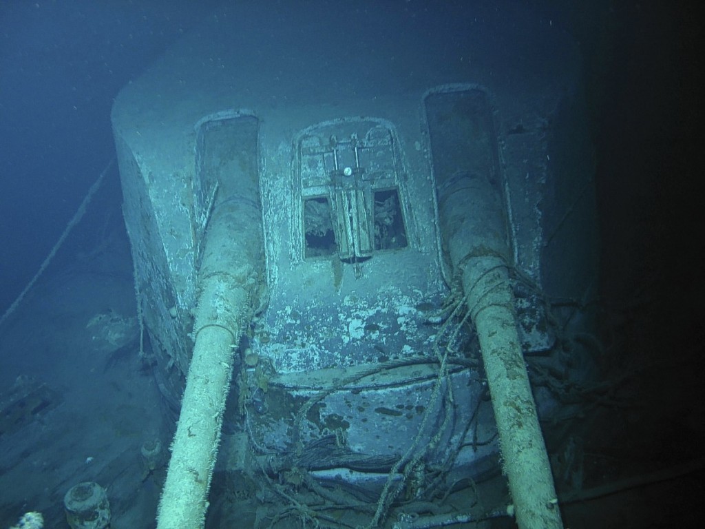 A gun turret on the sunken warship HMAS Sydney .