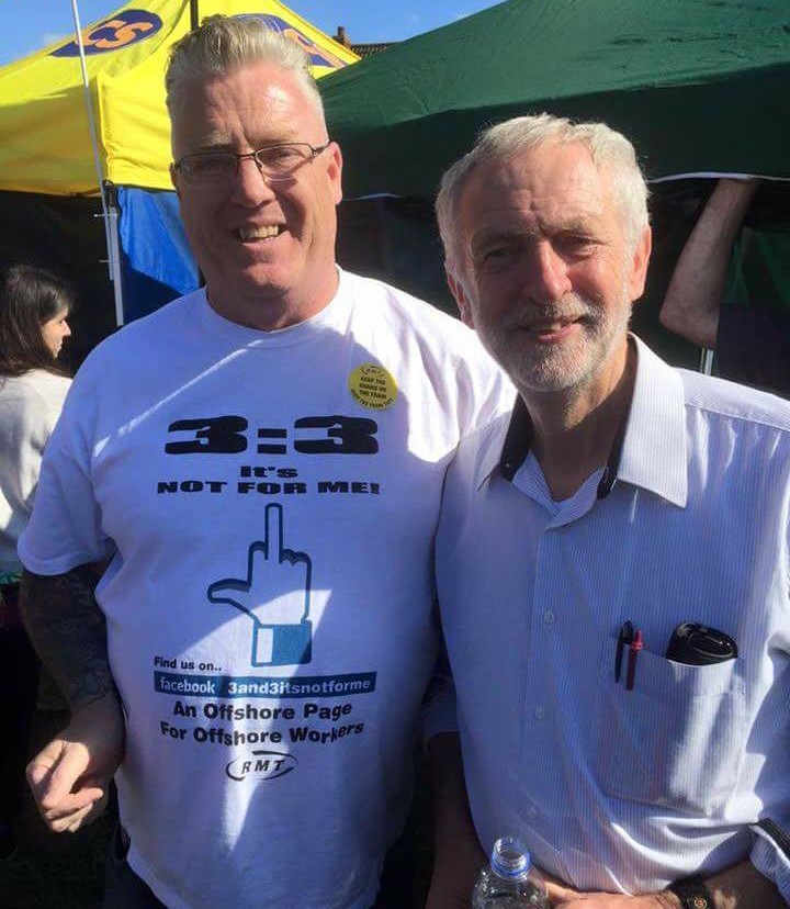 Labour leader Jeremy Corbyn with a 3:3 campaign supporter