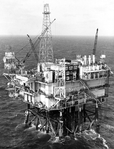 The Forties Alpha platform in 1975. It heralded a new era for the North Sea, Aberdeen and the UK as a whole