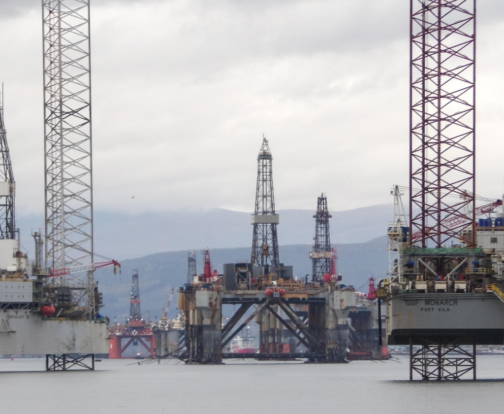 Stacked rigs in the Cromarty Firth