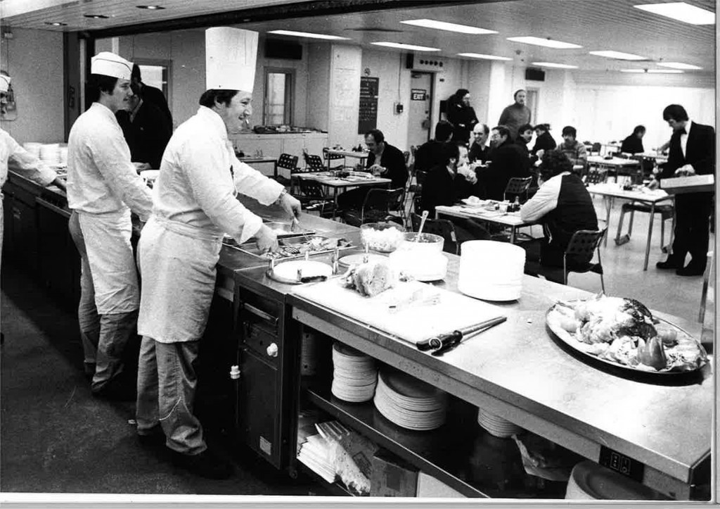 Catering staff providing for offshore workers on the North Cormorant in 1982