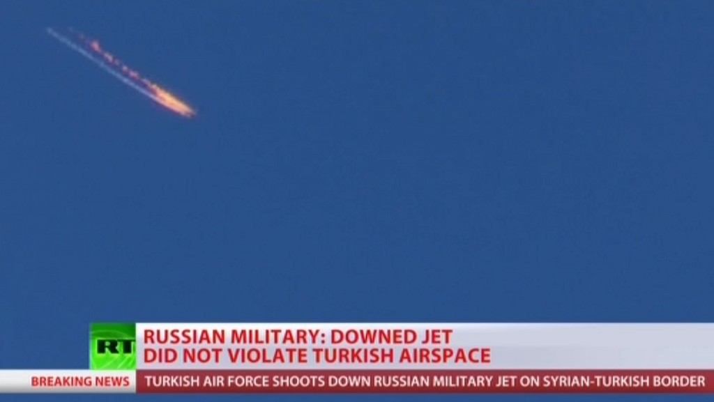 Local TV images after Turkish military shot down a Russian military aircraft on the border with Syria.