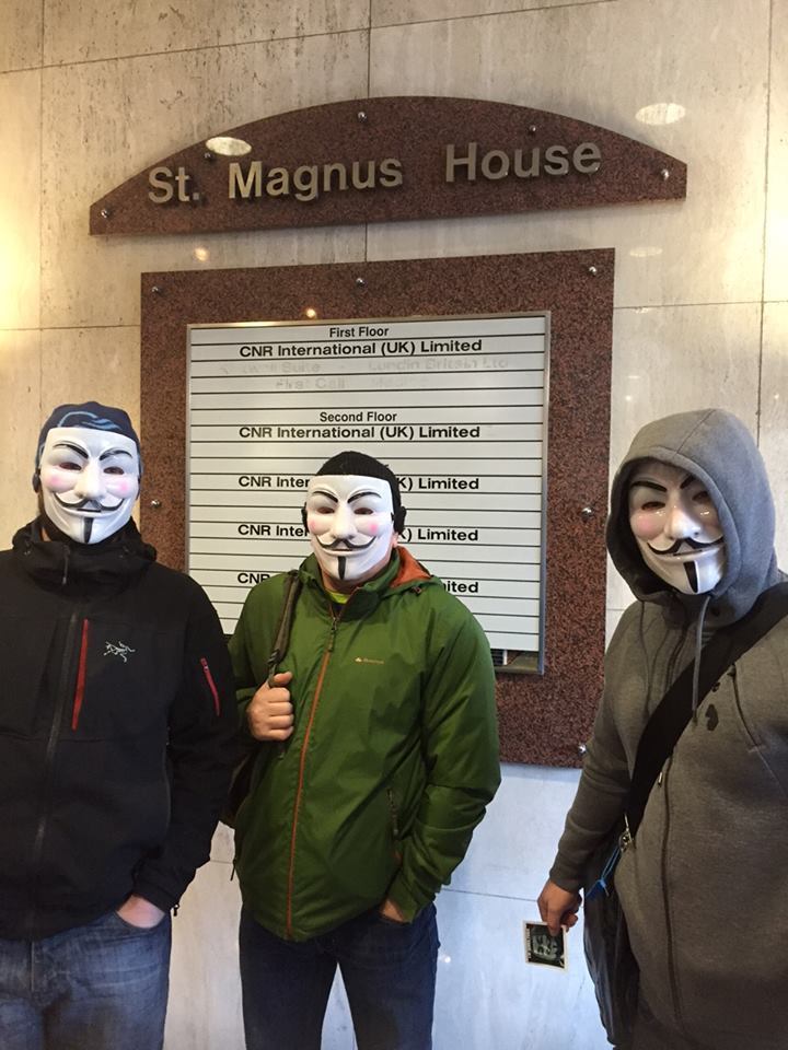 Offshore workers wore masks as they staged a protest in Aberdeen