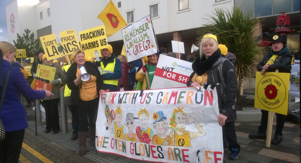 Demonstrators have been gathering on the first day of the Cuadrilla appeal