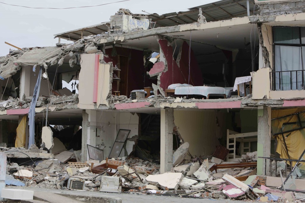 A building destroyed by an earthquake in Pedernales, Ecuador, in April 2016.