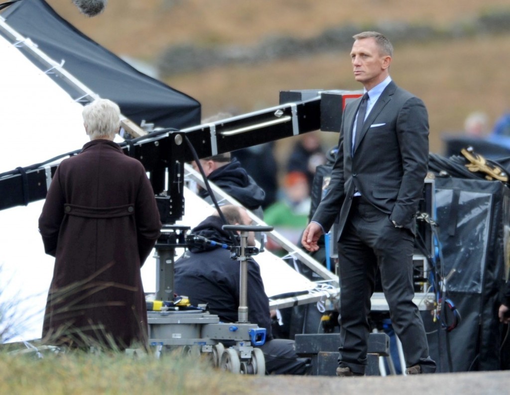Actor Daniel Craig and Judy Dench on the set of new Bond Film Skyfall in the Highlands of Scotland near the remote village of Dalness. The actor was seen with Judi Dench, who plays M and director Sam Mendes.