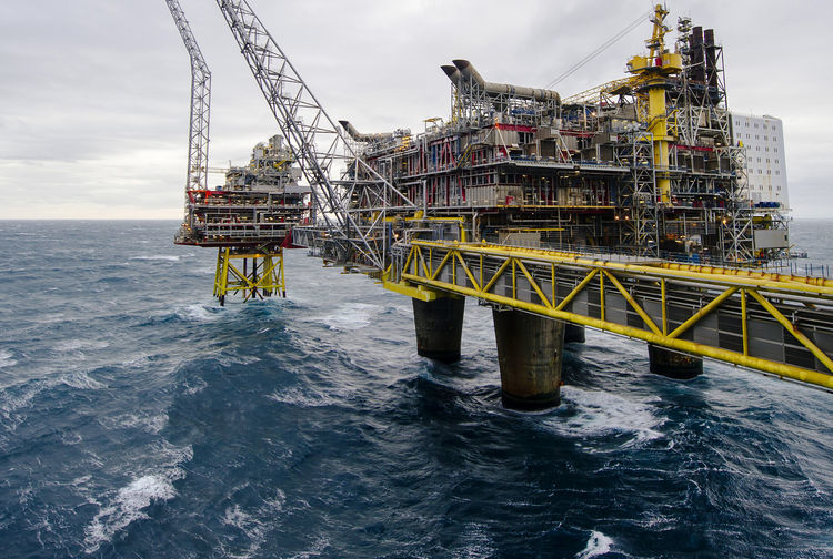 The Oseberg A offshore gas platform operated by Equinor stands in the Oseberg oil field in the North Sea 140kms from Bergen, Norway