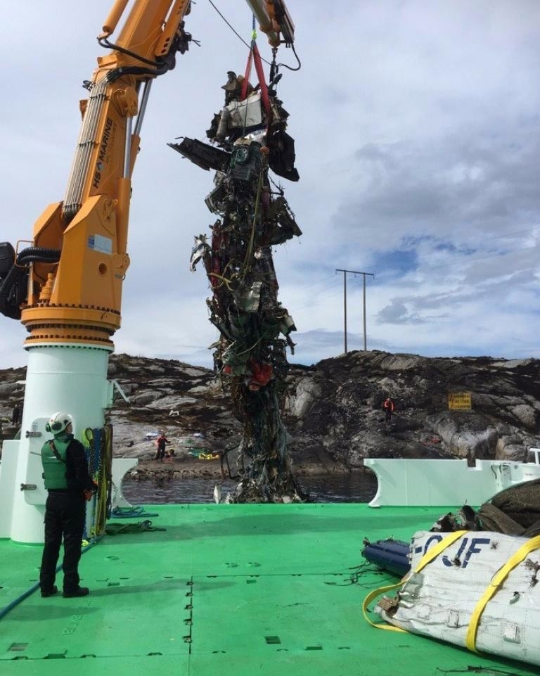 Wreckage of a helicopter which crashed off Norway 