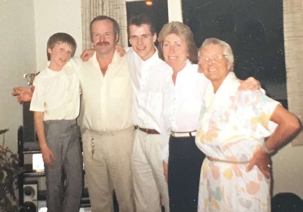 Take on Saturday 2nd July 1988. From left to right; Shane's brother Jamie, his Dad, Shane, his Mum and his Dad's mum Ida on the far right
