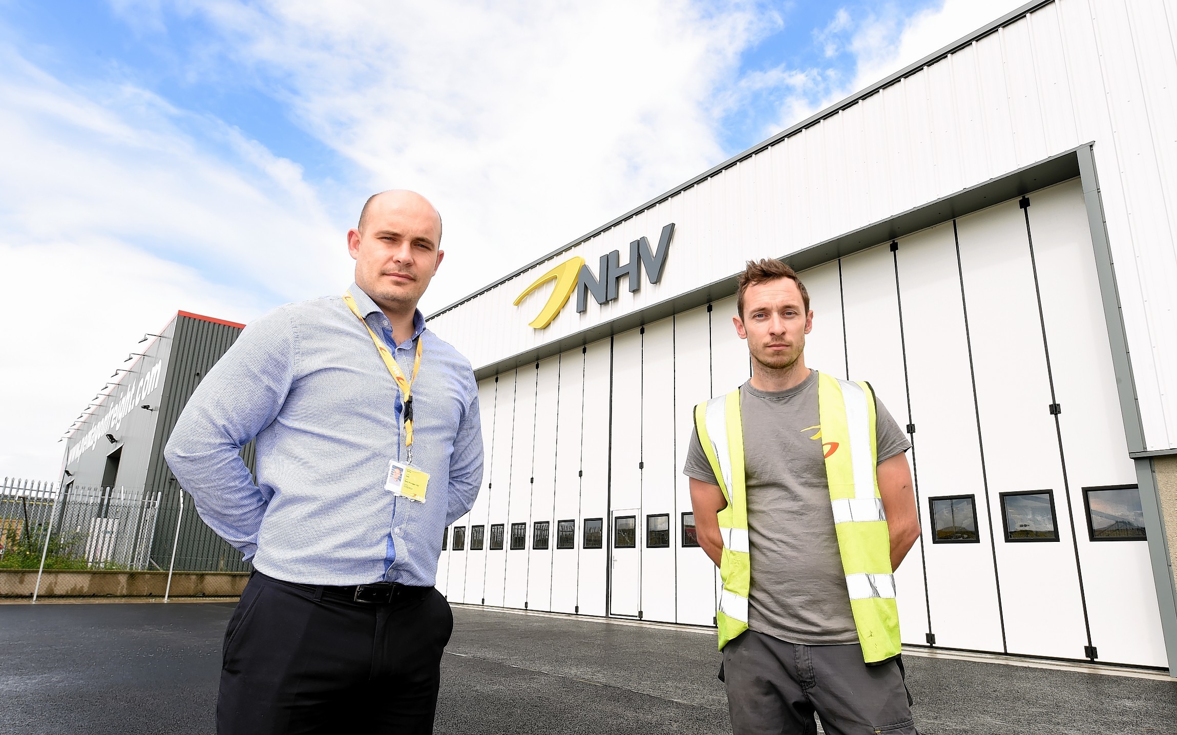 Base manager Jamie John and Adam Stone, chief engineer, outside NHV's premises in Dyce.