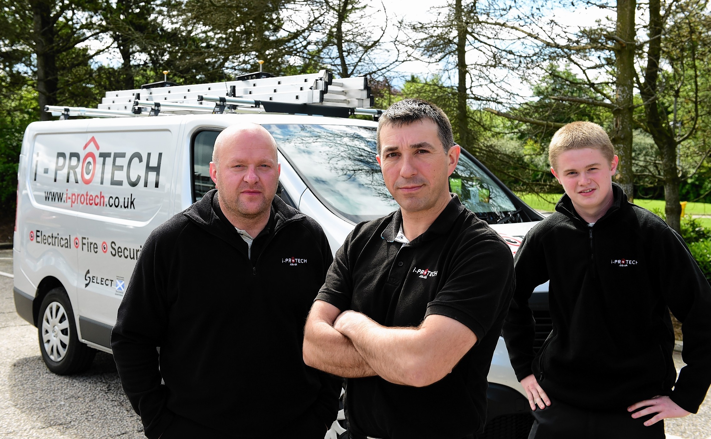 Former oil workers Stuart Munro (left) and Jim Middleton have set up a firm providing electrical and security services called i-Protect.   Also with them is apprentice Ben Thomson (right).