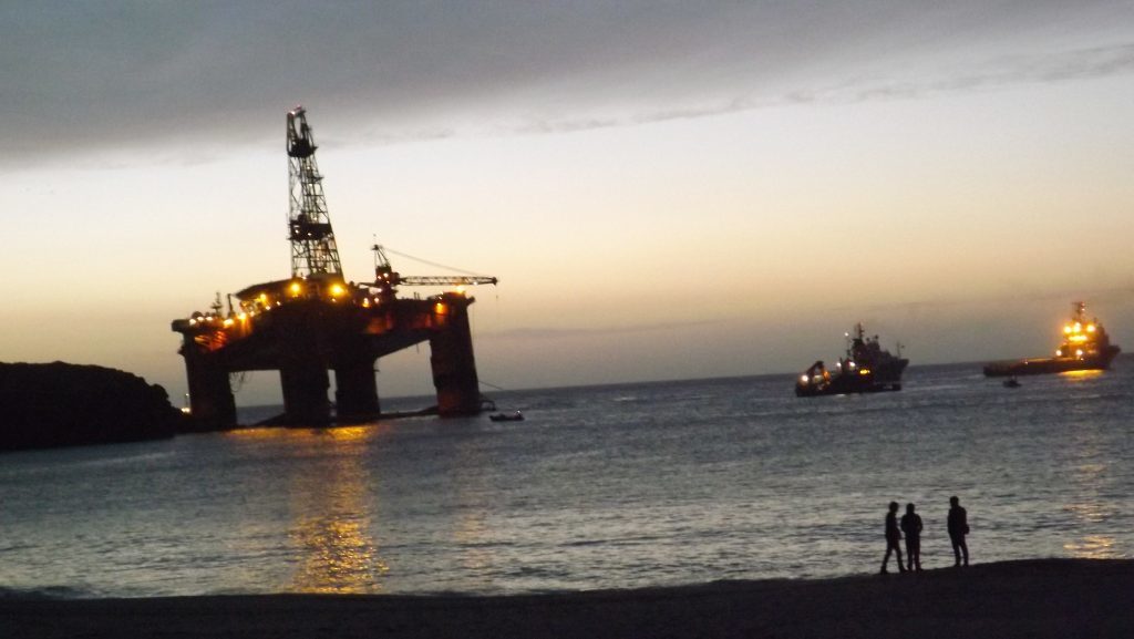 The Transocean Winner at the start of its refloat operation.