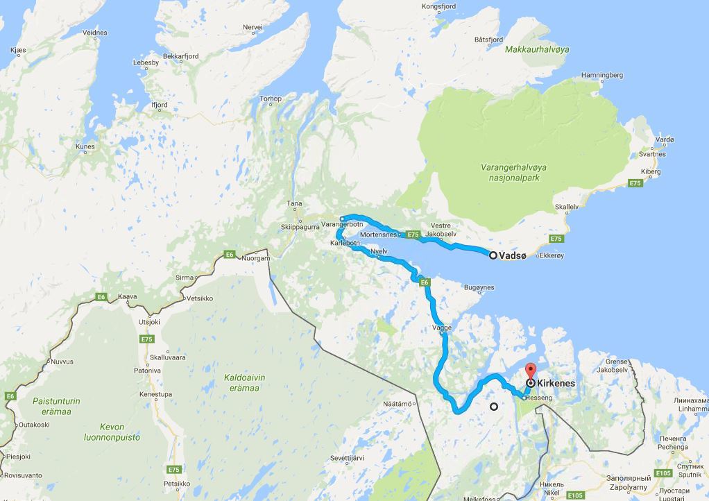 The Vasdo to Kirkenes route by car