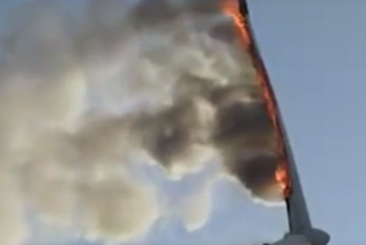 Video has emerged of a German wind turbine in flames