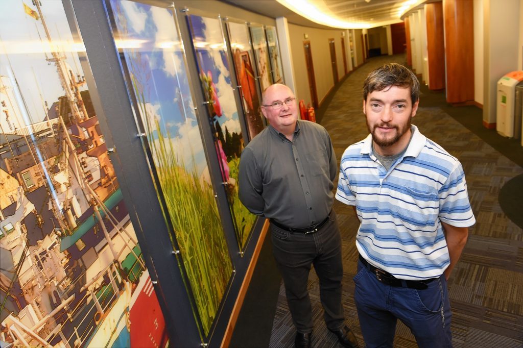 (from left) Ex-oil and gas workers Bob Forsyth and Russell Bolton attending a Aberdeenshire Council scheme aimed at getting them into teaching jobs, held at Woodhill House. 
Picture by KEVIN EMSLIE