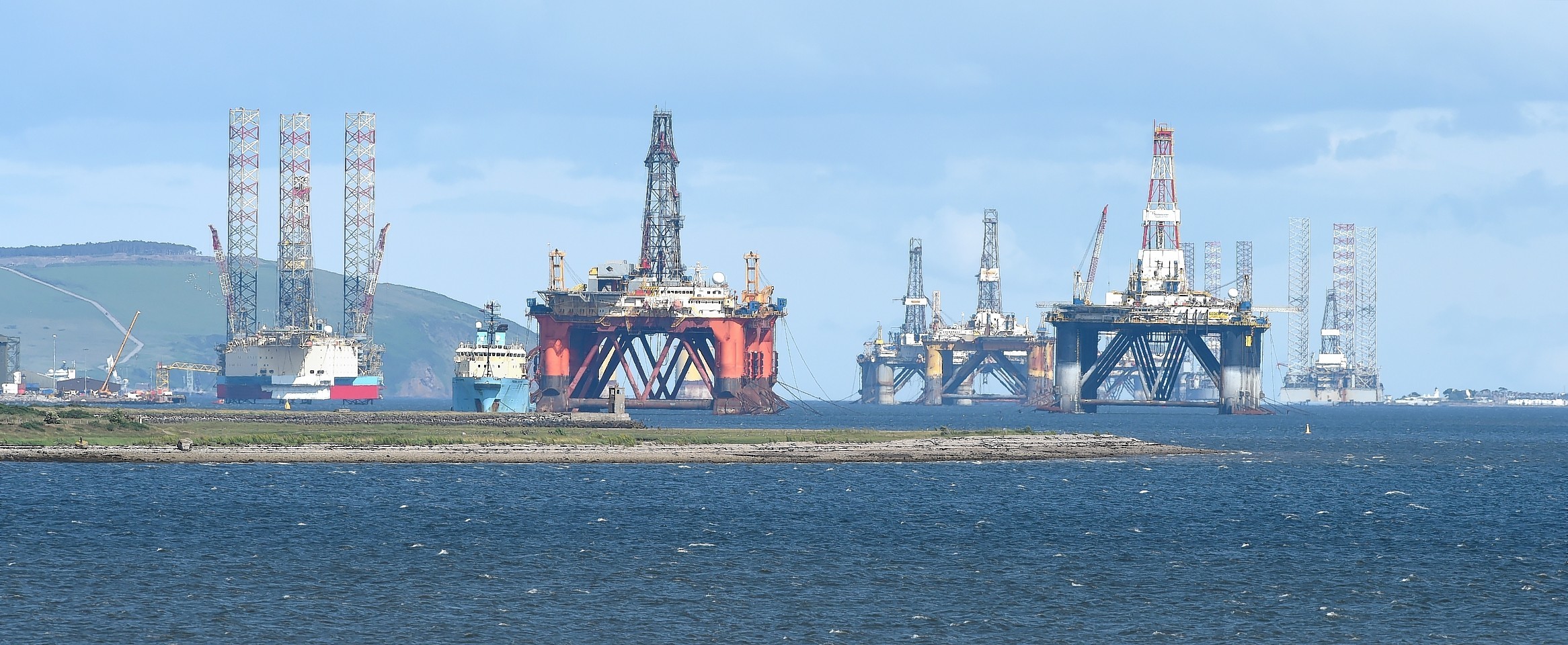 Oil rigs stacked in the Cromarty Firth
