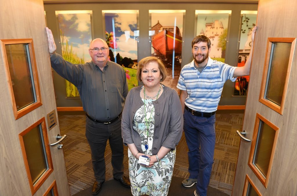 Ex-oil and gas workers Bob Forsyth (left) and Russell Bolton with Maria Walker, Director of Education and Children's Services at Aberdeenshire Council, attending an induction event for new teachers.