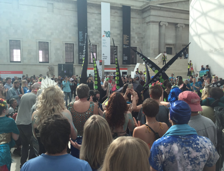 A flashmob protesting against BP outside the British Museum. Photo by @ReclaimOurBard