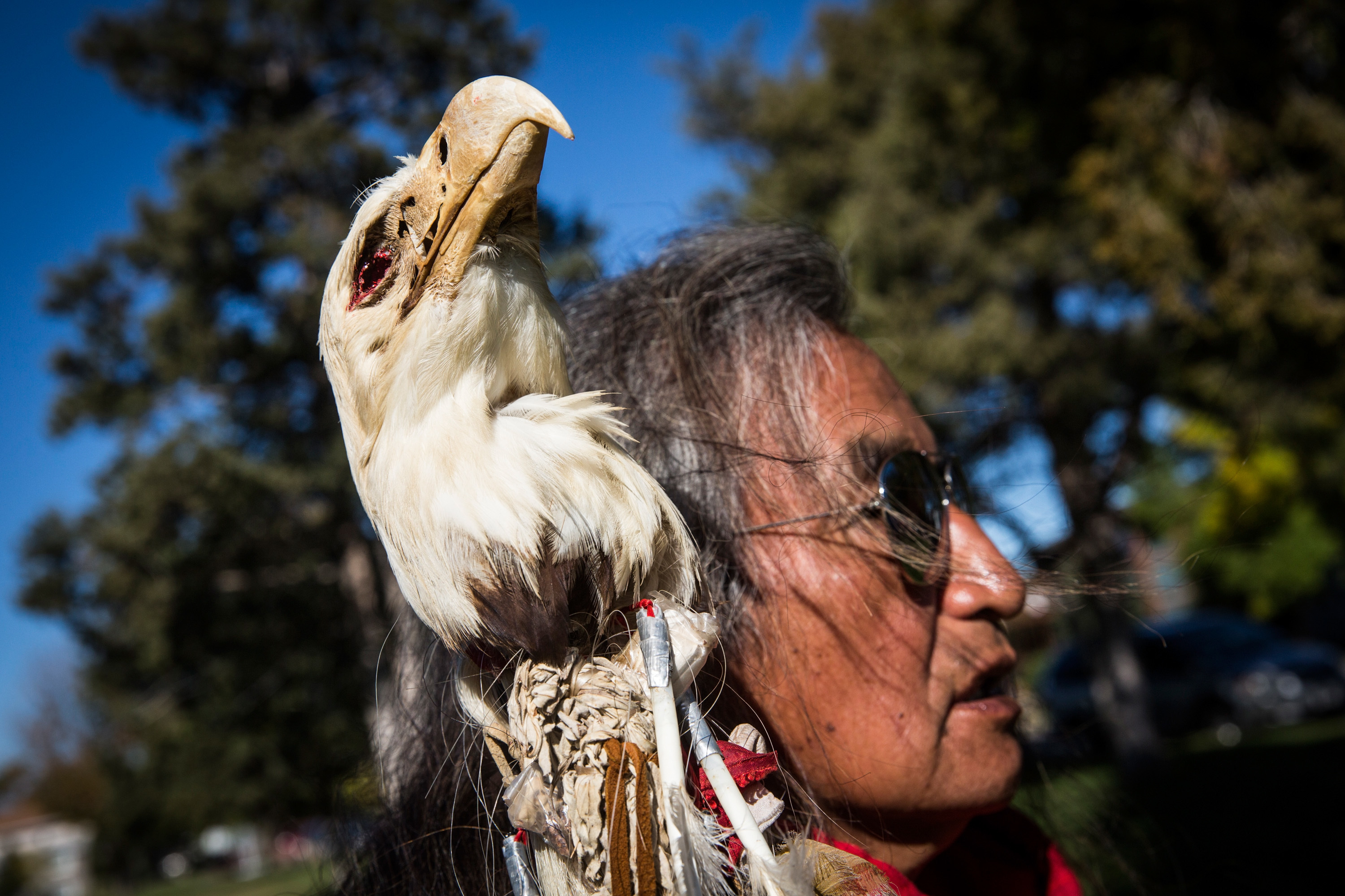 A protester against the Dakota Access oil pipeline