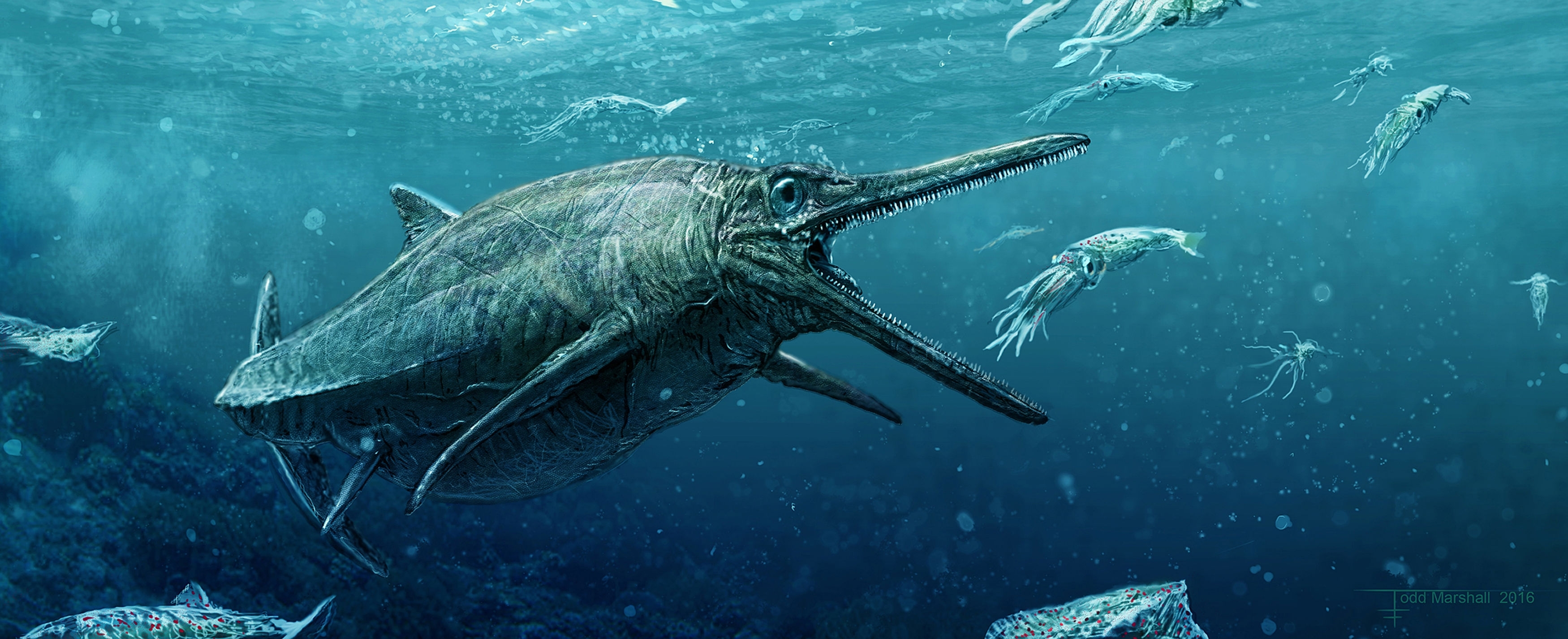 An artist's impression of the Storr Lochs Monster, a predator that ruled the seas 170 million years ago which has finally been unveiled by scientists half a century after it was discovered.