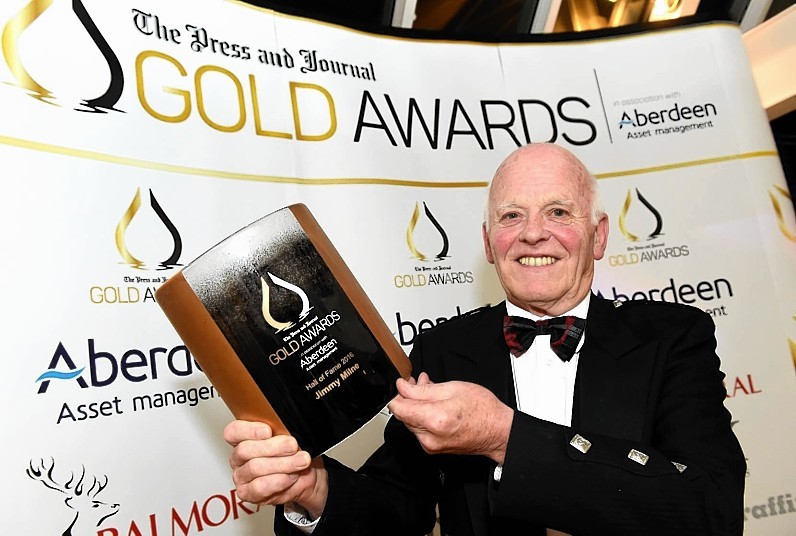 Jim Milne, Managing Director and Founder of Balmoral Group wins the Hall of Fame Award 2016 at the Press and Journal Gold Awards held at the Marcliffe Hotel.