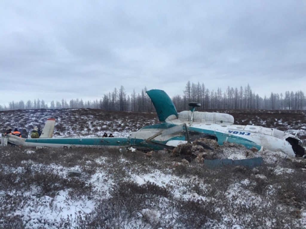 A view of the Mil Mi-8 helicopter crash site. According to preliminary data, the helicopter owned by SKOL Airline, LLC made an emergency landing on its way from Krasnoyarsk Territory to the village of Urengoy.