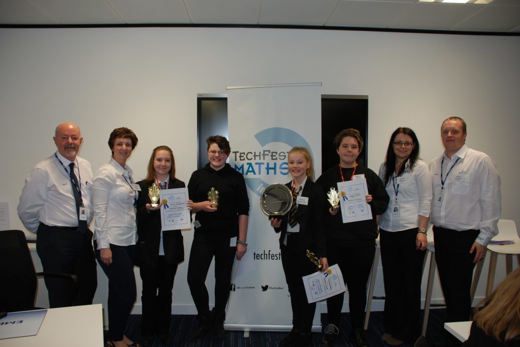 Maths in the Pipeline business challenge winners with Emerson STEM Ambassadors.
