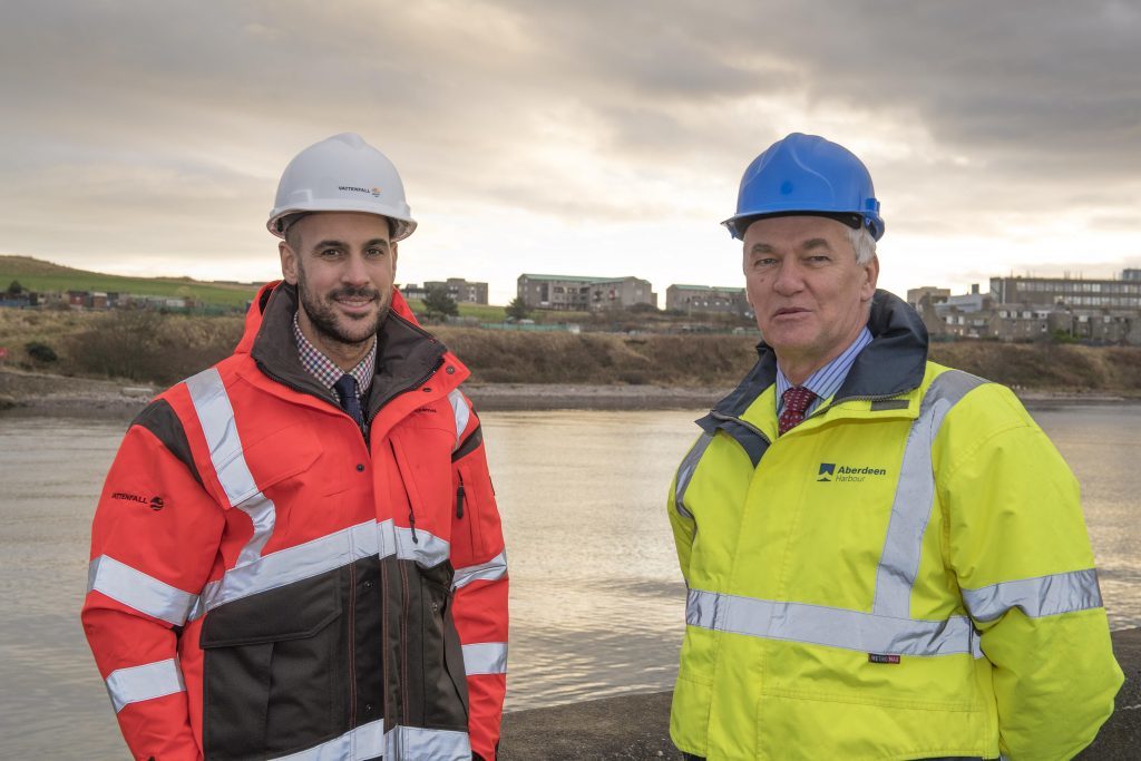 Adam Ezzamel (left), project director for the EOWDC at Vattenfall, and Colin Parker, chief executive at Aberdeen Harbour Board.