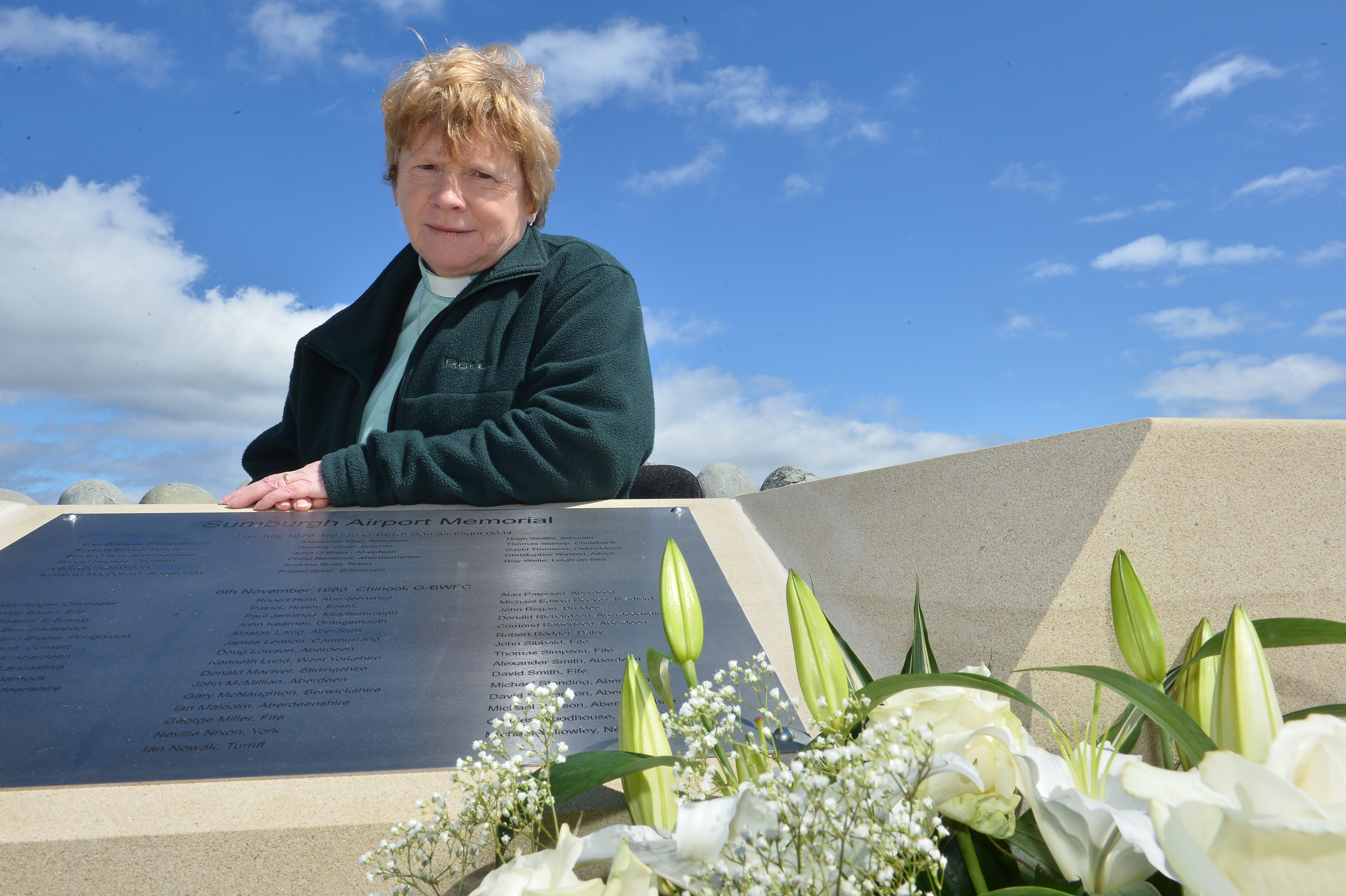 Pauline Nixon at the Sumburgh memorial