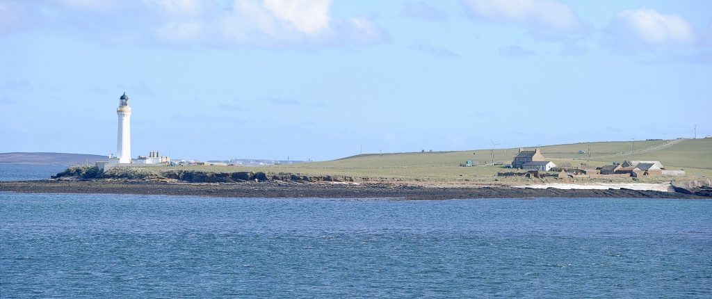The Graemsay Lighthouse on the island of Graemsay in Scapa Flow close to Stromness.