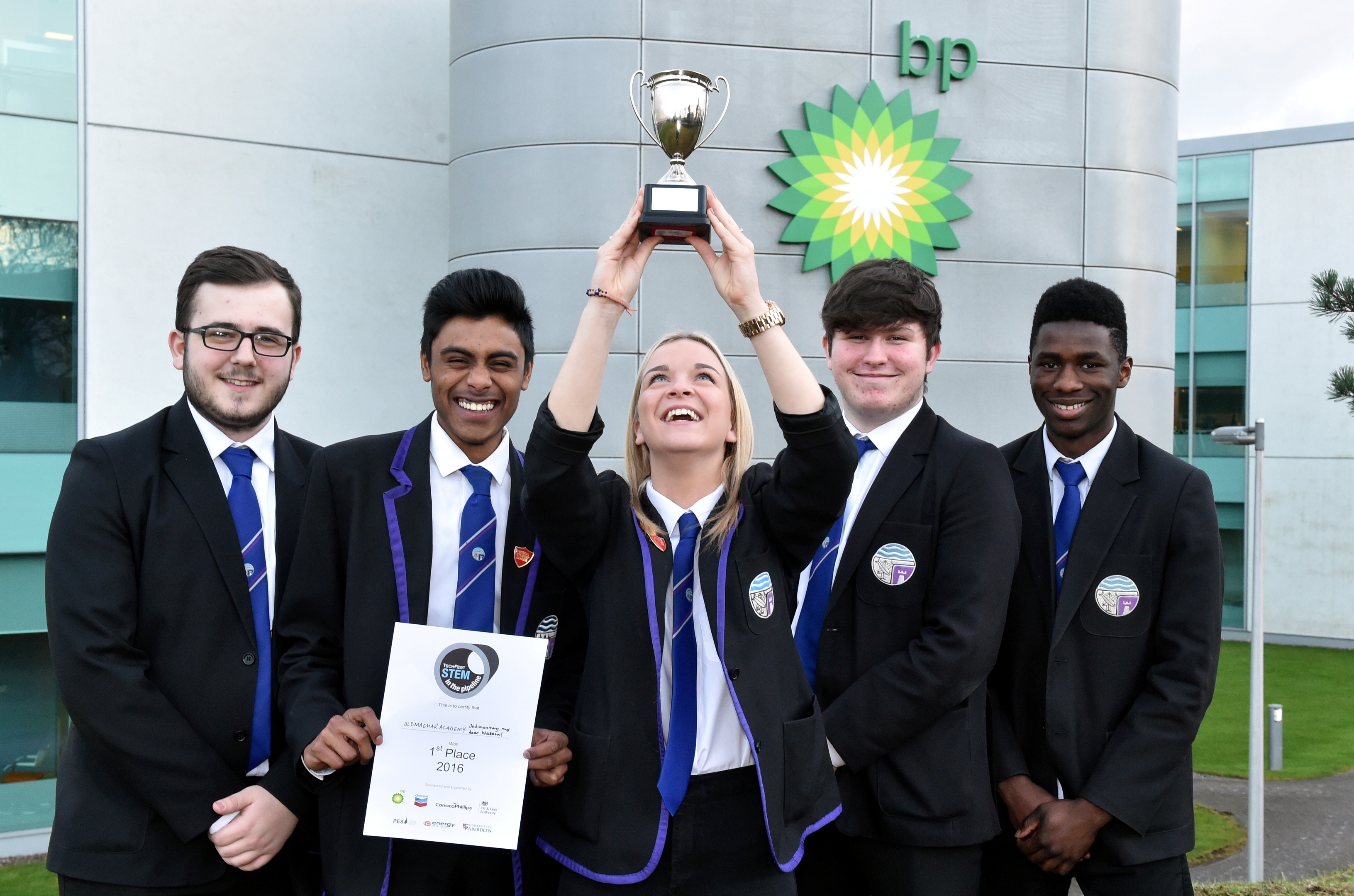 Winners of the Oil and Gas Challenge held at BP were Oldmachar Academy. Pupils (from left) Kieran Mann, Likhit Macharla, Chloe Gibb, James Low and Joseph Brown.