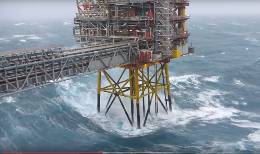 Workers have captured huge storm waves offshore