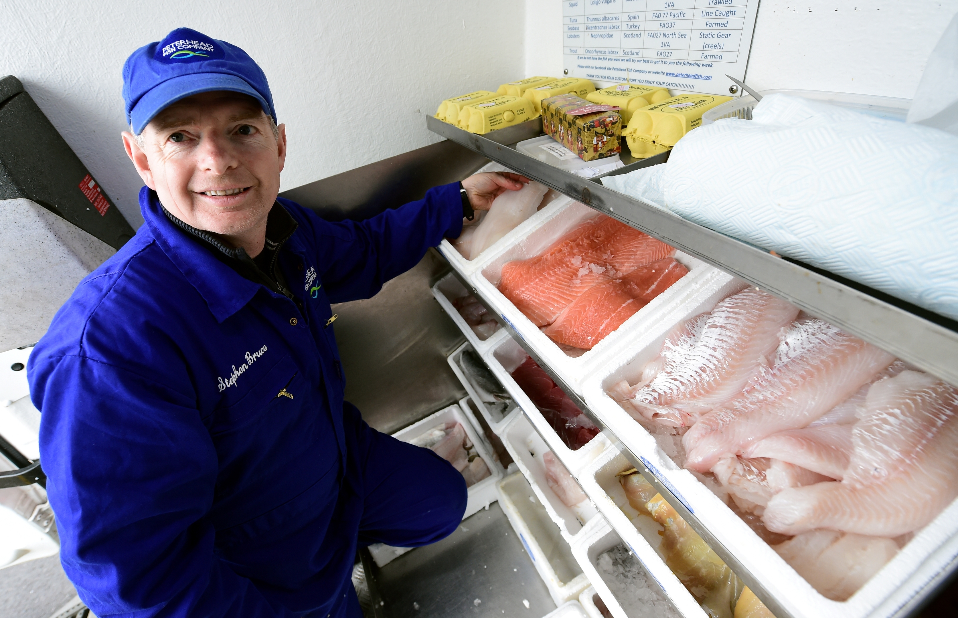 Stephen Bruce, runs his own fish business the Peterhead Fish Company. He is pictured at one of his regular stops, his former work Technip, Westhill.