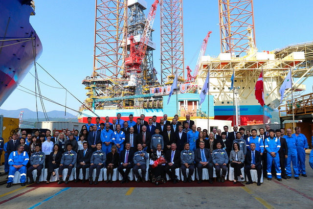 Maersk Drilling has taken delivery of the Invincible rig, seen in the background.